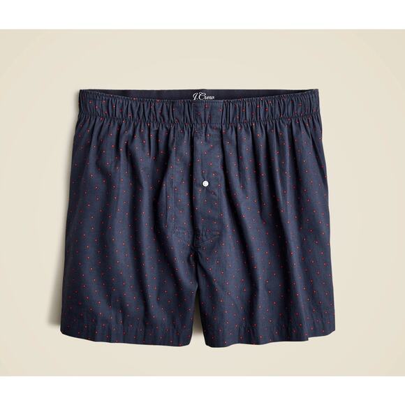 J.Crew Printed Boxer Shorts Mens S Navy Red Elastic Waistband Cotton Button Fly - Picture 1 of 6